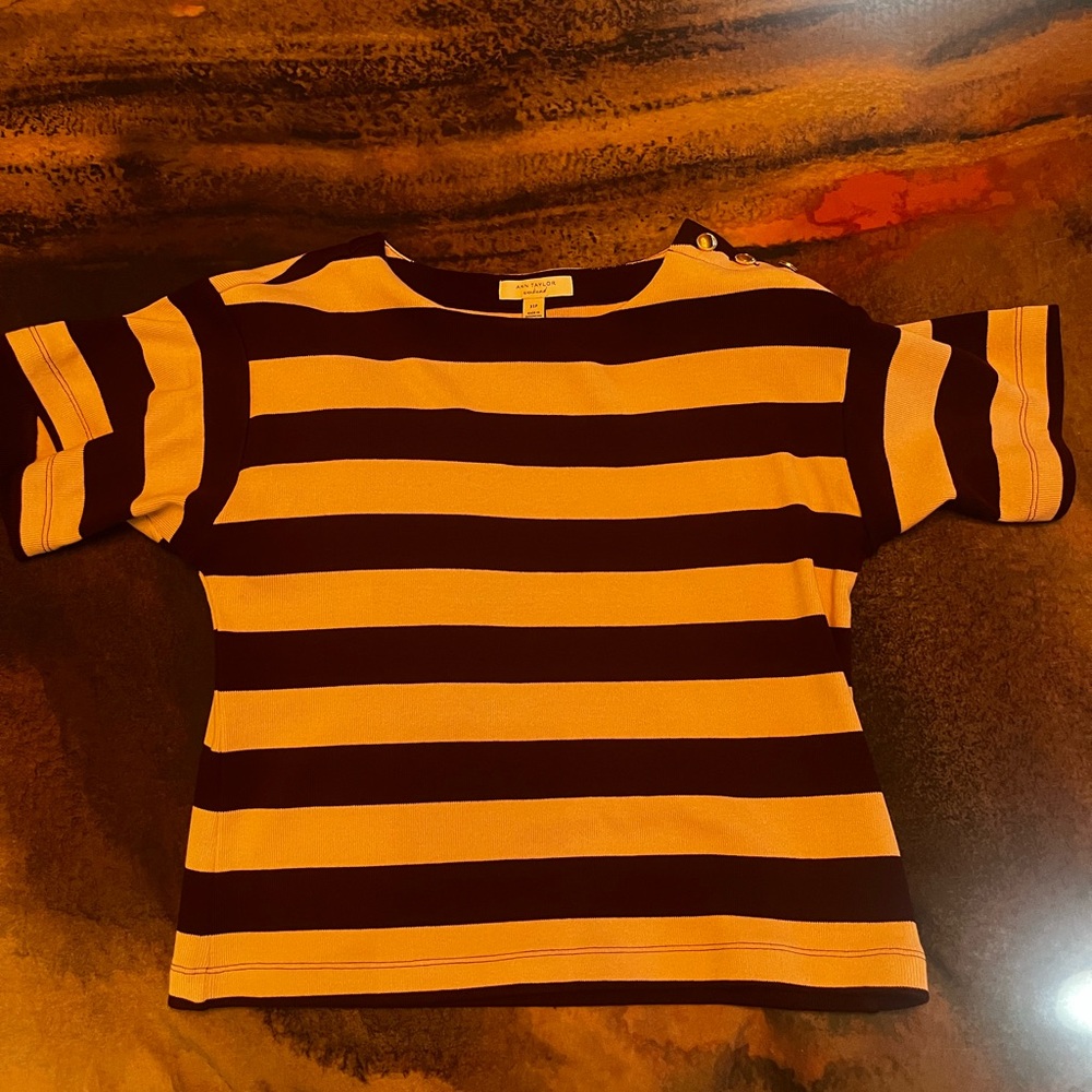 Ann Taylor Weekend Purple and Cream Striped Cotton Sweater (Size XSP)